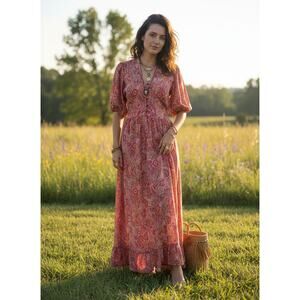 Boemo Paisley Floral Maxi Dress | Size M | Boho Cottagecore Festival Style